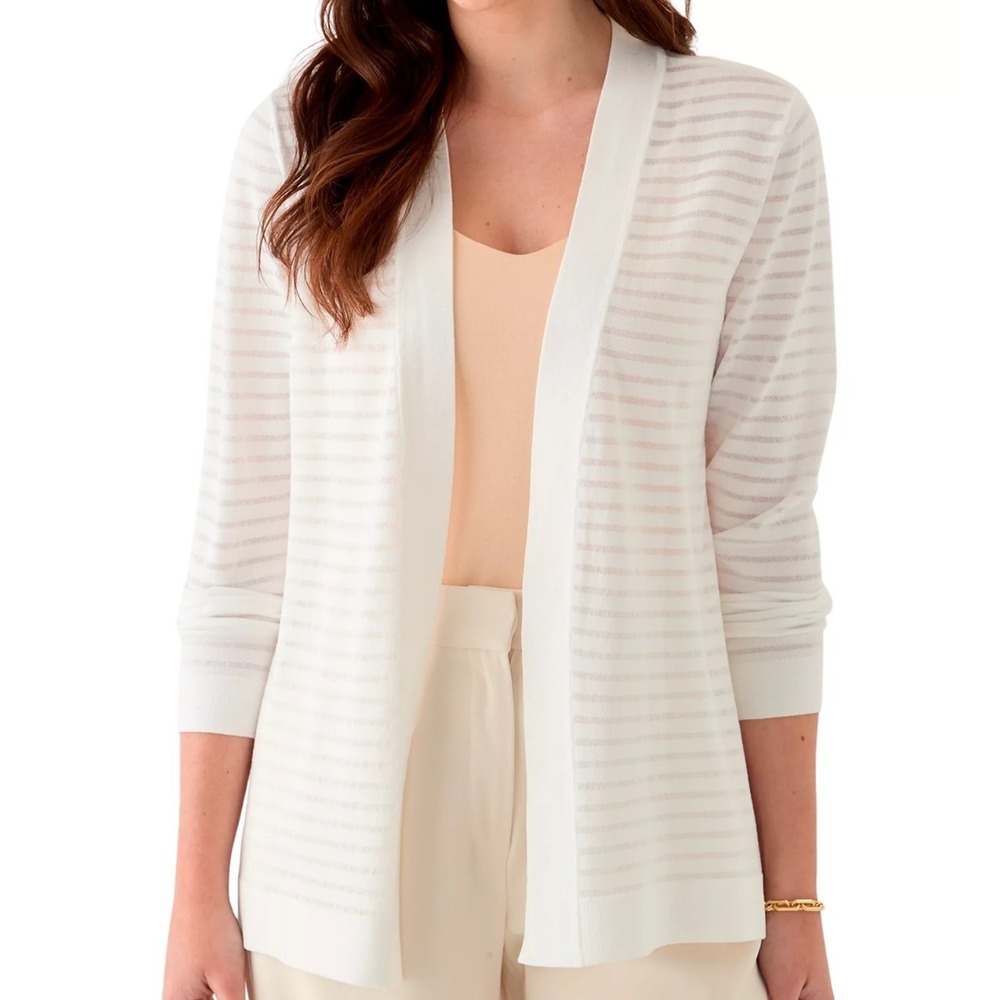 Anne Klein Long Sleeve Sheer White Cardigan Open Front Womens Size XXL NWT